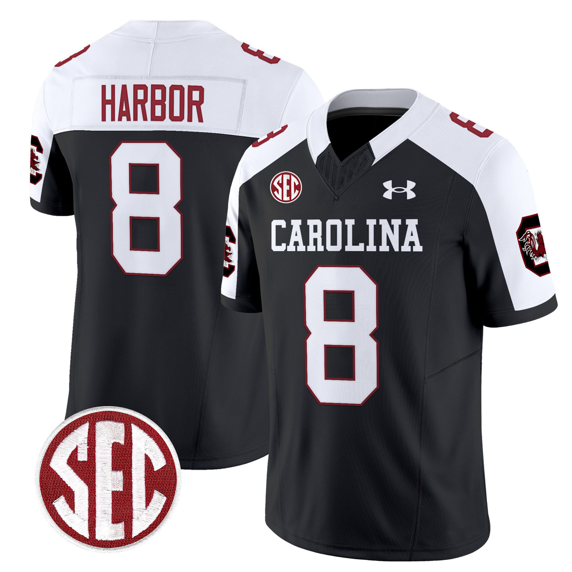 Men South Carolina Gamecocks #8 Harbor Black 1980 Throwback Vapor Limited 2024 NCAA Jersey style 1